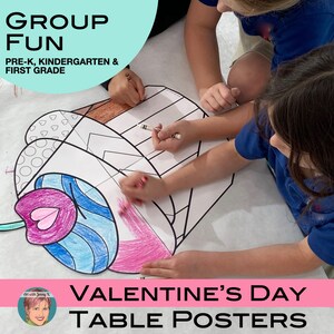 Printable Valentine's Day Table Posters / XL Coloring Pages | Great Small Group Art Activity for Kids | Nice for Bulletin Boards