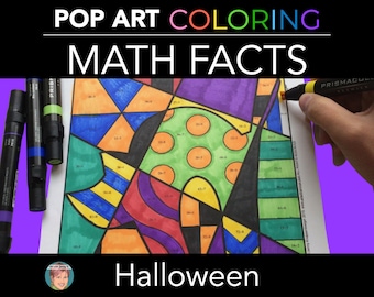 Halloween Math Facts Coloring Pages: Pop Art Color-by-Number Practice for Kids (Printable PDF)