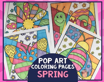 Printable Pop Art Spring Coloring Pages + Writing | No Prep Print and Go Spring Activity | Interactive & Pattern-Filled Designs