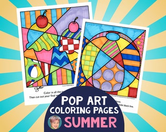 Printable Pop Art Summer Coloring Pages + Writing | No Prep Print and Go Summer Activity | Interactive & Pattern-Filled Designs