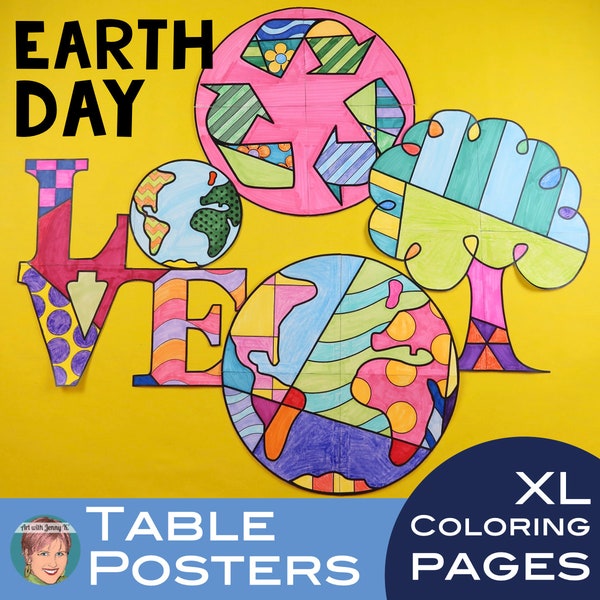 Printable Earth Day Coloring Table Posters | Makes a Great Bulletin Board Display | XL Coloring Pages | Fun Earth Day Art Activity for Kids