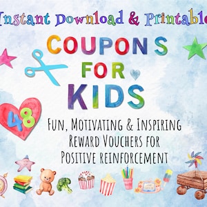 Kids Reward Coupon Printable, Reward Coupons for Kids, Printable Coupon Book for Kids Birthday, Instant Download, Reward Vouchers for Kids