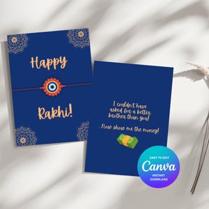 Tarjeta Raksha Bandhan, Tarjeta Rakhi, Hermano, Bhai, Tarjeta India, Imprimible, Descarga Instantánea, Canva Editable, Happy Rakhi, Happy Raksha Bandhan