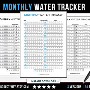 Monthly Water Tracker Printable, 31-day water drinking challenge, hydration monitor, water, water drinking reminder, A4/A5/ size
