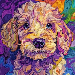 Doodle Dog Imagem Digital Clipart Vibrante de um Goldendoodle PNG
