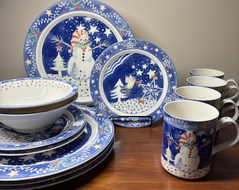 Vintage Epoch MR SNOWMAN Collectie van Noritake, 13-delige feestelijke dinerset.