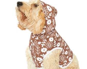 Boho Floral Dog Hoodie, Boho Style Pet Hoodie, Cute Spring Floral Dog Sweatshirt, Puppy Clothing, Neutral Brown Outdoor Dog, Cat Hoodie