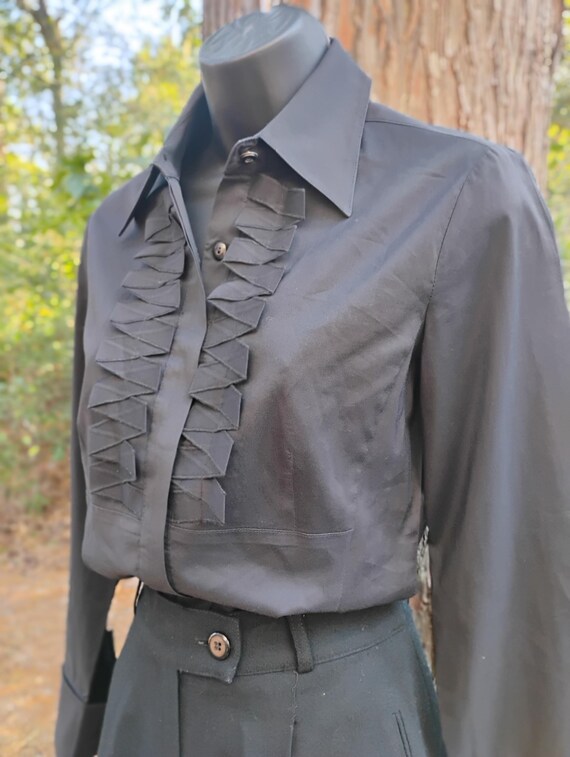 Rare Etcetera  Black Button Down Shirt Pointy Dag… - image 2