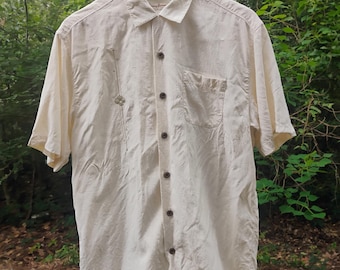 Vintage Tommy Bahama 100% Silk Button Down Polo with Embroidery 80s 90s y2k