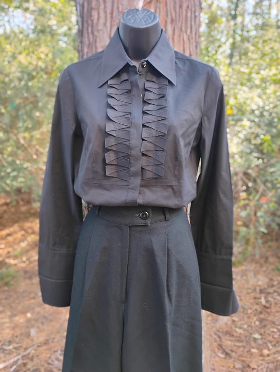 Rare Etcetera  Black Button Down Shirt Pointy Dag… - image 1