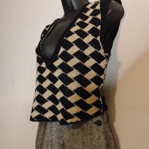 Vintage Free People Grunge Crop Vest Checkered Knit Boho Gypsy 80s 90s y2k 画像 4
