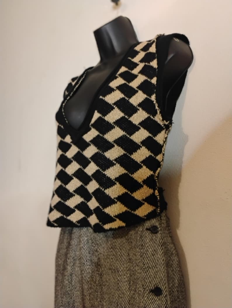 Vintage Free People Grunge Crop Vest Checkered Knit Boho Gypsy 80s 90s y2k 画像 4
