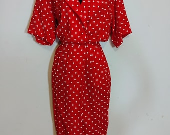 Vintage Carroll Reed Red Polka Dot Dress, Rockabilly 80s 90s