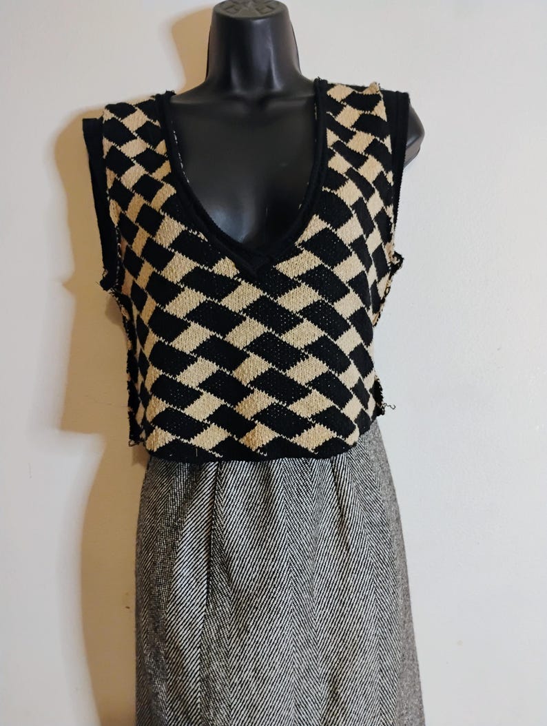 Vintage Free People Grunge Crop Vest Checkered Knit Boho Gypsy 80s 90s y2k 画像 3