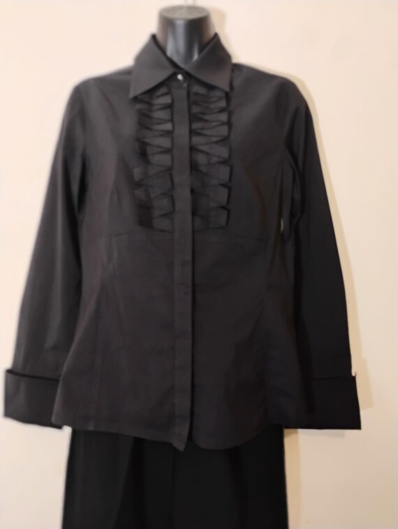 Rare Etcetera  Black Button Down Shirt Pointy Dag… - image 4
