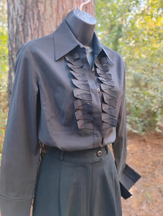 Rare Etcetera  Black Button Down Shirt Pointy Dag… - image 3