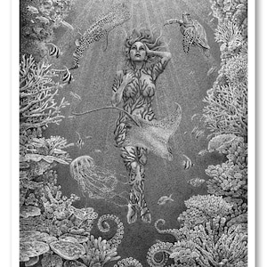 Open Edition Coral Reef Art (16x20, 20x24) | "Ashley" | Ocean Stipple Giclée Print