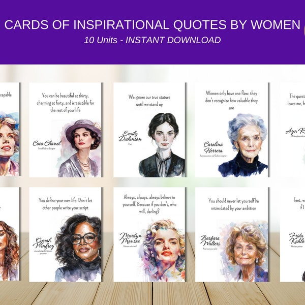 Printable Inspirational Women's Quote Cards, International women's day, famous woman, empowerment, female leaders, motivational digital