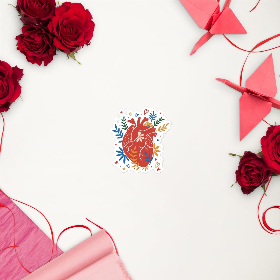 Valentine Heart Vinyl Sticker | Floral Real Heart Decal - Etsy