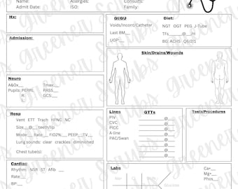 ICU RN Report Sheet | Intensive Care Report Sheet for Nurses | Digital Download
