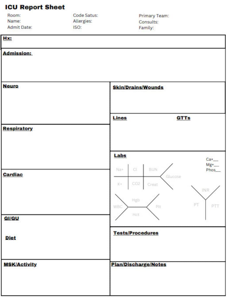 ICU Nurse Report Sheet - Etsy
