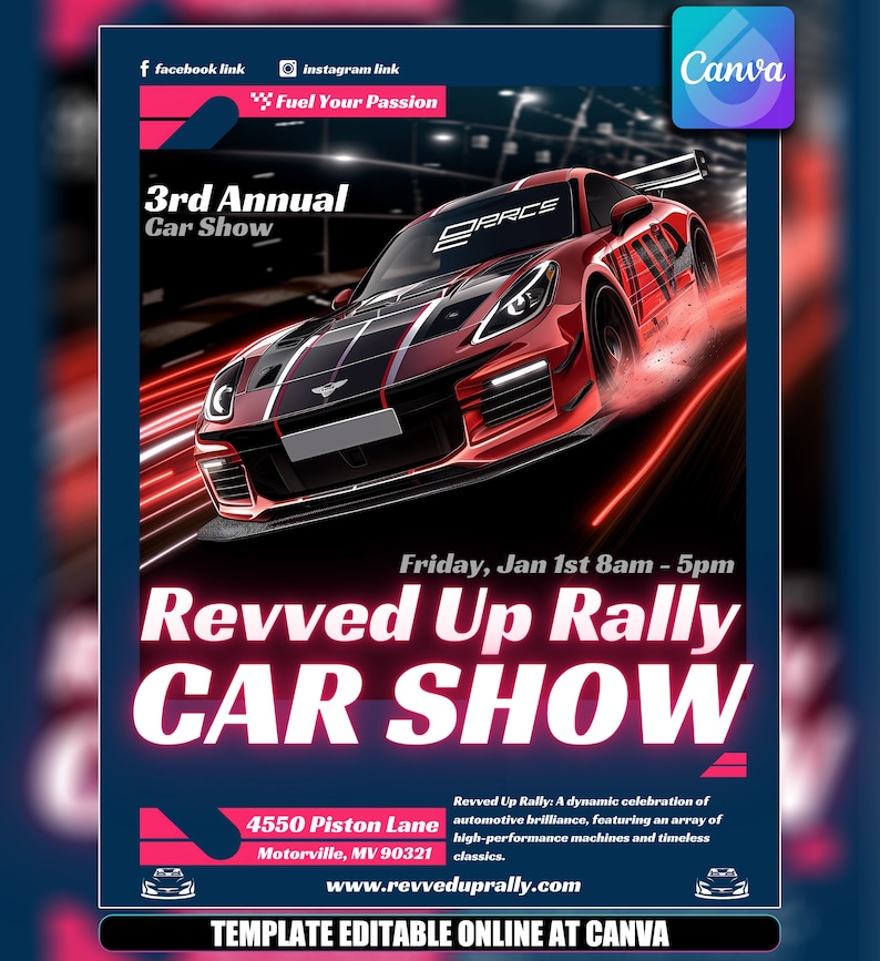 Editable Club Flyer Canva Template - Annual Car Show Event Design - Etsy