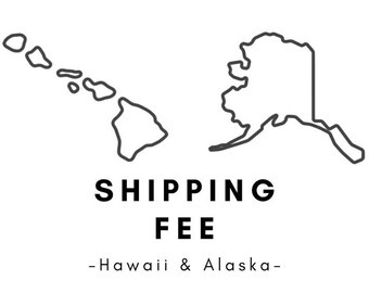May include: Black and white line art outlines of the states of Hawaii and Alaska. The text "SHIPPING FEE - Hawaii & Alaska -" is below the outlines.