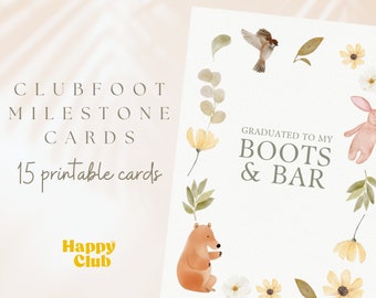 May include: A printable card with a watercolor illustration of a bear, a bunny, flowers, and a bird. The text on the card reads "Graduated to my Boots & Bar".
