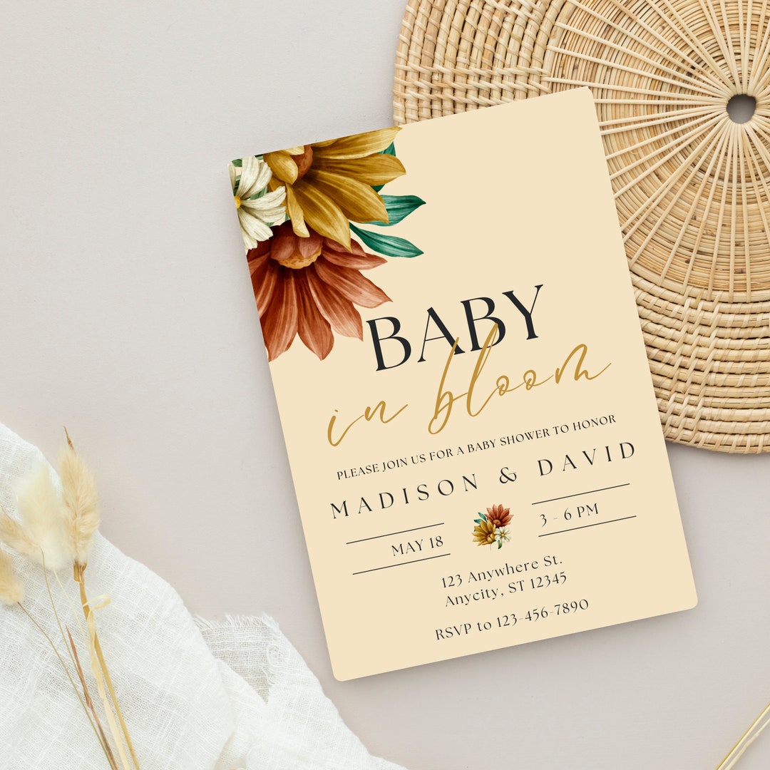Baby in Bloom Invitation, Baby Shower Invitation, Wildflower Baby