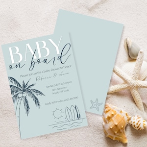 Baby on Board Editable Invitation, Surf Baby Shower Invitation Template, Beach Baby Shower, Summer Baby Shower