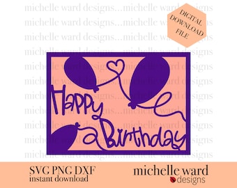Palloncino di buon compleanno SVG: file di taglio per biglietti di auguri (download digitale)