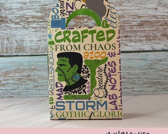 Halloween Treat Bag SVG Reversible No Glue Frankenstein Treat Bag Template 5.75 Inch 8.5x11 Cardstock Cricut Silhouette Cut File Download