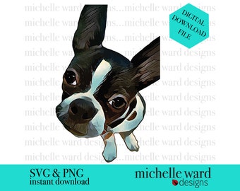 Boston Terrier Puppy Sticker: Dog SVG, PNG Files (Digital Download)