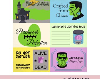 Halloween Journal Cards Printable 4x6 Junk Journal Ephemera Frankenstein Digital Paper 12x12 Scrapbook Cut Apart Instant Download