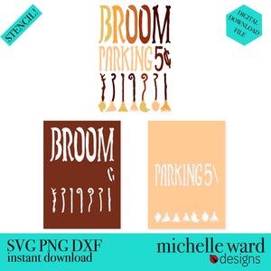 Bezem parking stencil, bezem, heks bezem, spookachtig seizoen svg, heidense svg, stickers heks, schattige halloween svg, heks svg, heks, stencil