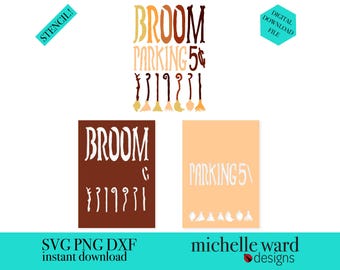 Broom Parking Stencil: Witchy Halloween Design - Digital Download