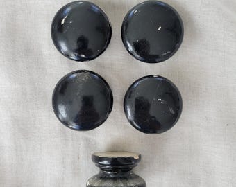 Vintage Large Black Painted Wooden Period Drawer knobs - Antique English Hardware - set of 5