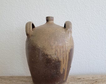 Antique French Provincial Pottery Jug: 19th Century Stoneware