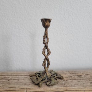 Vintage solid brass ornate candlestick holder - European style grapevine design