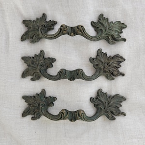 Antique Brass Leaf Drawer Pulls - French Provincial Hardware, Set of 3