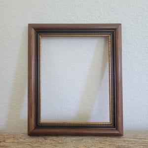Vintage Medium Brown Wooden Picture Frame with Gold Detail - Solid Wood - Holds an 8x10 in Painting