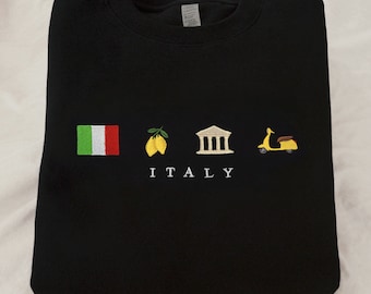 Embroidered Italy Sweatshirt: Sorrento Lemons, Roman Ruins, Vespa Scooter