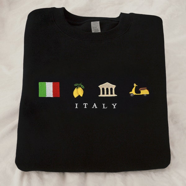 Embroidered Italy Sweatshirt: Sorrento Lemons, Roman Ruins, Vespa Scooter