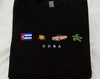 Cuba Embroidered Sweatshirt: Coffee, Classic Car, Carey Sea Turtle