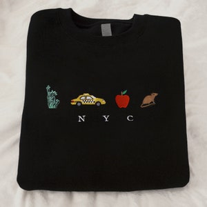 New York City Embroidery Sweatshirt, NYC, Black, Crewneck, America, USA, Broadway, Central Park, Manhattan, Statue of Liberty