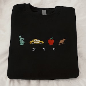NYC Embroidered Sweatshirt: Statue of Liberty, New York City Taxi, Big Apple, Rat