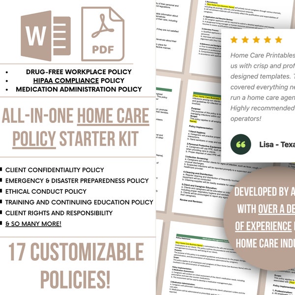 Home Care Policy and Procedure, Editable Home Care Policy Templates, Caregiving Planner Essentials, non medical home care business forms