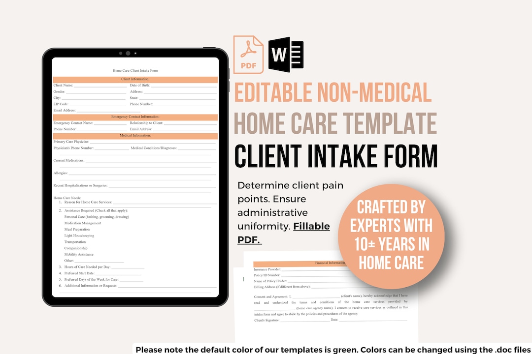 Home Care Client Intake Form, Non Medical Home Health Care Client ...