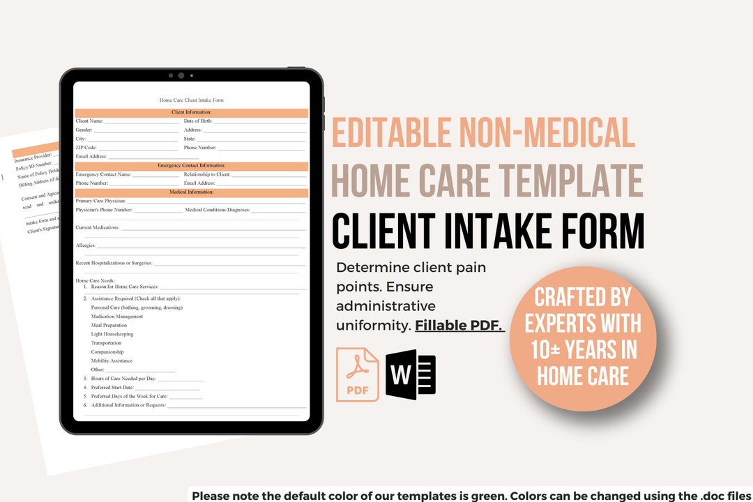 Home Care Client Intake Form, Non Medical Home Health Care Client ...