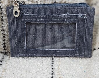Handmade Wallet-Small Zippered w/Exterior ID window Blue Gray Corduroy
